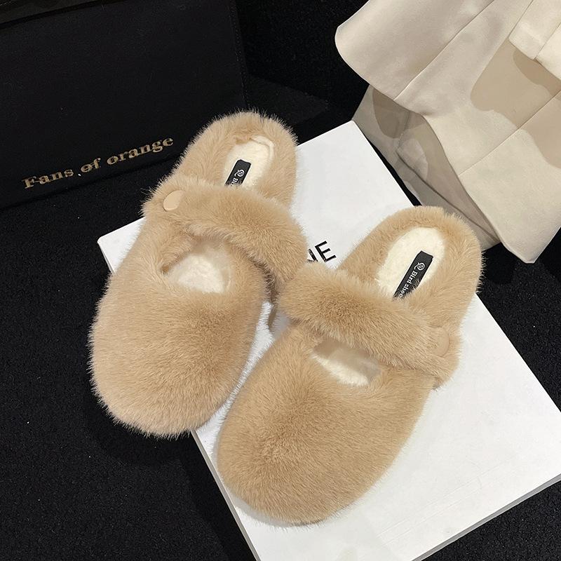 Mao Mao Baotou Hausschuhe Damen 2025 Herbst und Winter Neu Outerwear Fleece Warme Baumwollschuhe Baotou Hausschuhe Ein Pedal Baumwollmopp