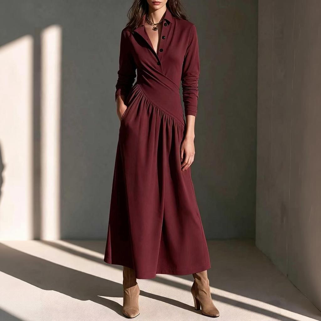 Women's Color Elegant Long Maxi Dress for Commute and Casual Everyday Wear