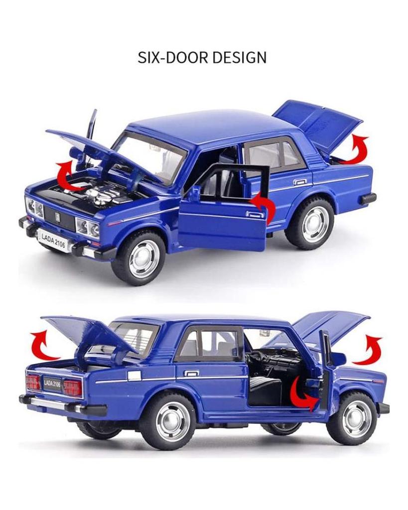 1/32 Scale LADA 2106 Diecast Car Model Toy, Pull Back Toy Vehicle with Sound and Light for Kids Toddler Boys Girls Gift Collection