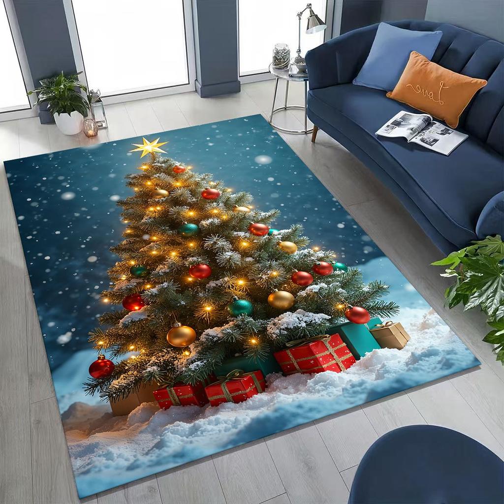 2026 New Merry Christmas Tree Santa Claus New Year Cartoon Carpet Rug for Bedroom Living Room Sofa Home Doormat Decor,Non-slip