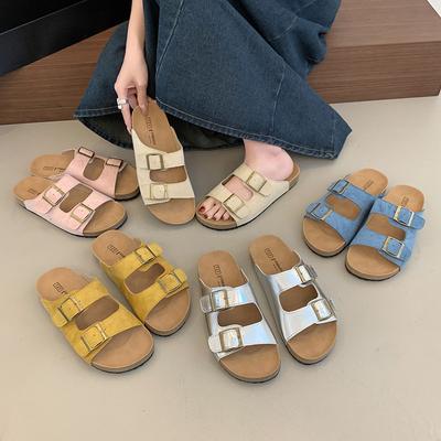 British Retro Buckle Slippers Women's Summer Wear New Korean Version of One-word Platform Shoes Beach Shoes Sandals Women