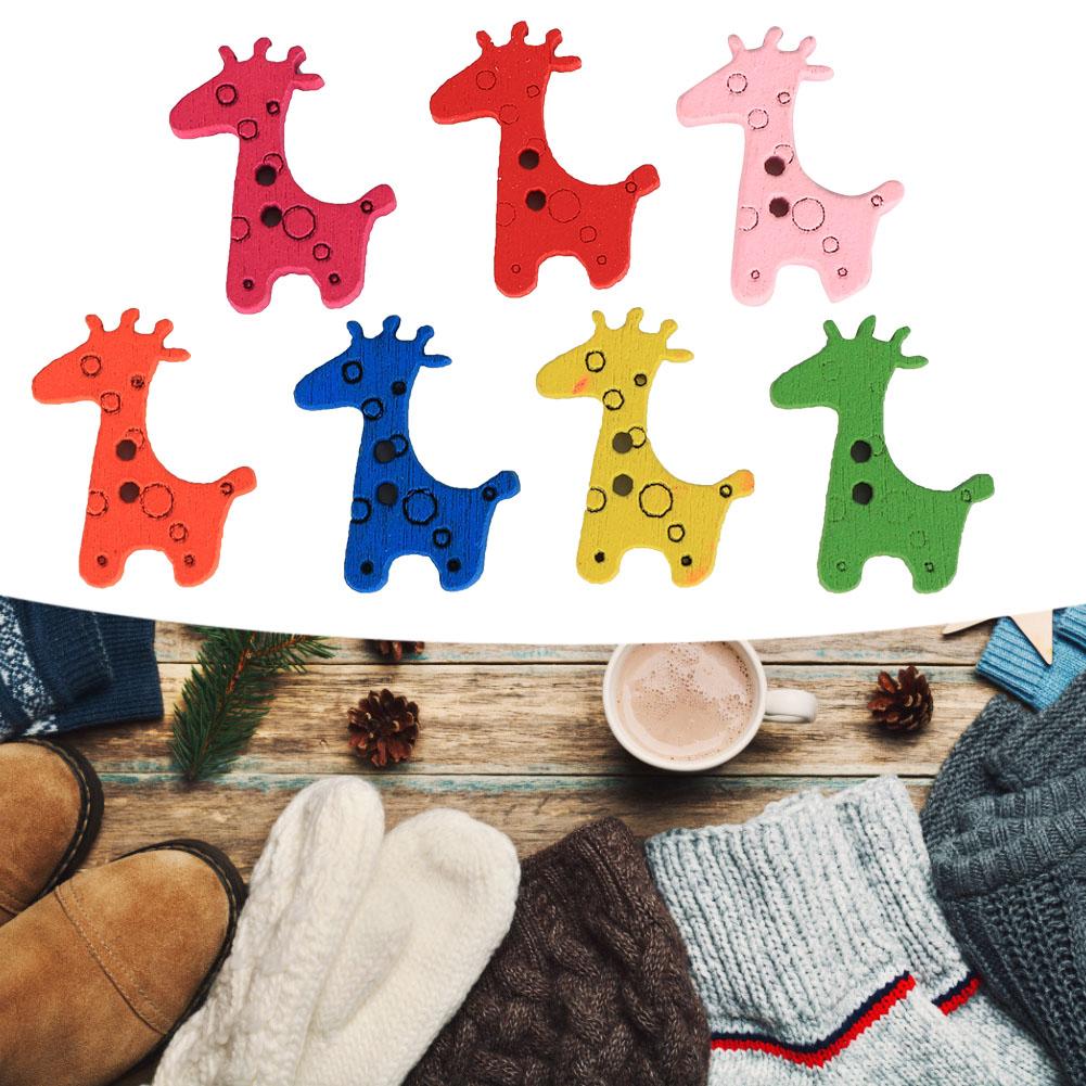 100Pcs Wood Button Colorful Giraffe Shape Craft Kid Clothes Accessories 25x20mm25x20mm