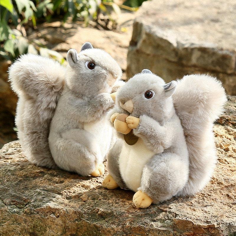 1Pc Wild World Super Lifelike Grey Squirrel Plushie Stuffed Simulation Fluffy Hair Big Umbrella Tail Animal Peanut Plush
