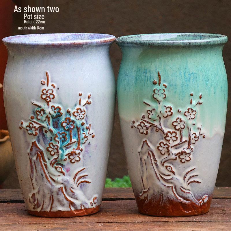 Handmade Vintage Coarse Pottery Large Succulent Planter, Breathable Purple Clay Flower Jar