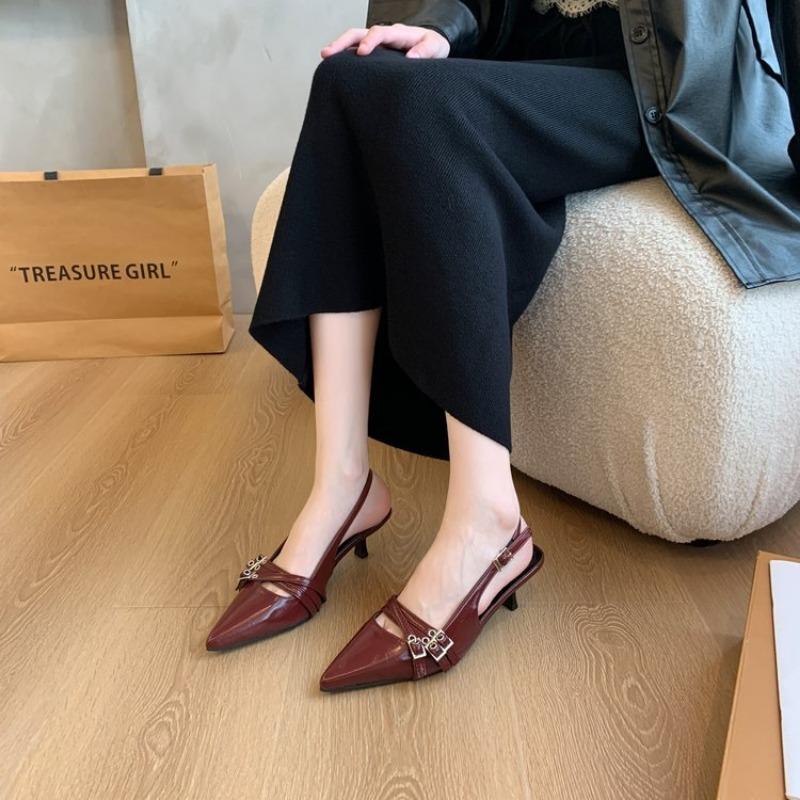 

Темпераментные босоножки на тонком каблуке, новые простые босоножки-лодочки с острым носком кошачий глаз , нишевые туфли на высоком каблуке с сумкой 40 бордовый