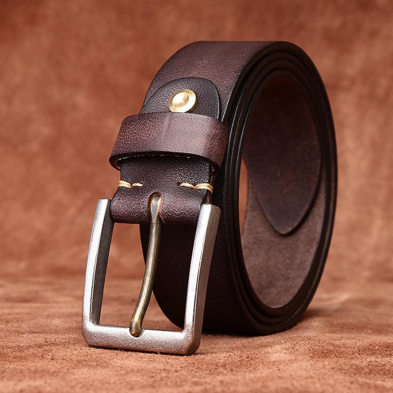 New 304 Stainless Steel Buckle Belt Men'S Leather First Layer Cowhide Retro Simple Versatile Casual Pants Belt Men