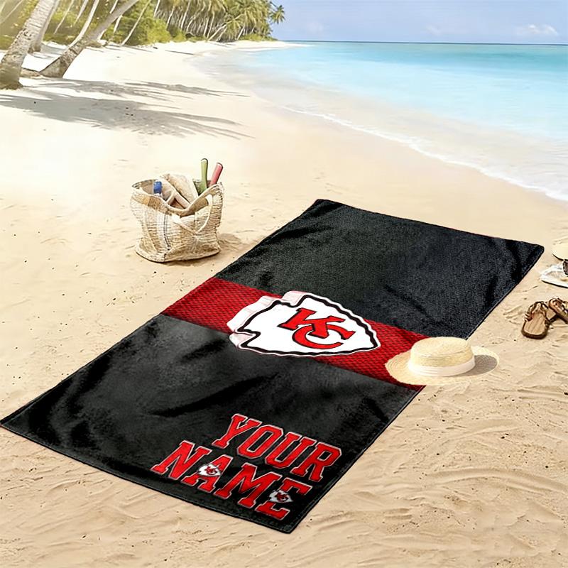 Name Custom Kansas City Chiefs Print Beach Towel, Large Soft Quick Dry Towel for Beach Camping Swimming