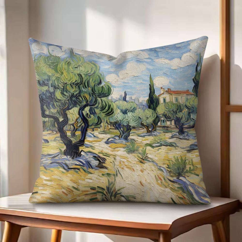 VanGogh oil paintings Cushion Cover Natural Linen Organic Fabric DoubleSided Printing Couch Pillow Covers Home Decor Gift