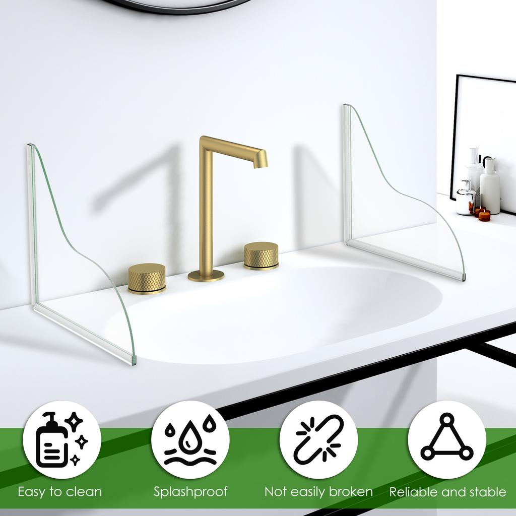 2Pcs Self- Adhesive Shower Splash Guard Waterproof Acrylic Transparent Reusable Bathtub Wash Basin Water Guards Easy To Install