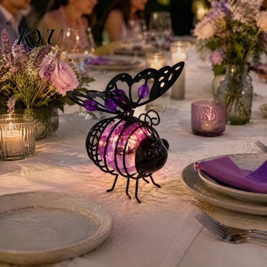 Outdoor Atmosphere Decorative Lights 2Pcs Solar Hanging Bee Lanterns, Waterproof Garden Lights, Cute Patio Lamps Insect Night for Porch Backyard Decor