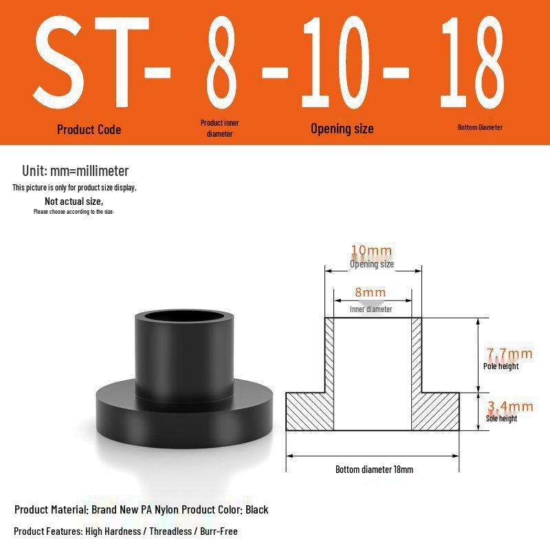 T-förmige Nylon-Unterlegscheibe: Konvex-Konkave Schraubwellenhülse, Stufen-Kunststoffscheibe, Nylonbuchse, Isolierkapsel ST2-ST35