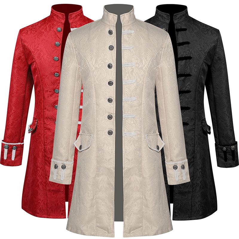 2025 Men's Solid Color Jacquard Costume Jacket - Spanish Medieval Style, Perfect for Spring and Autumn Performances