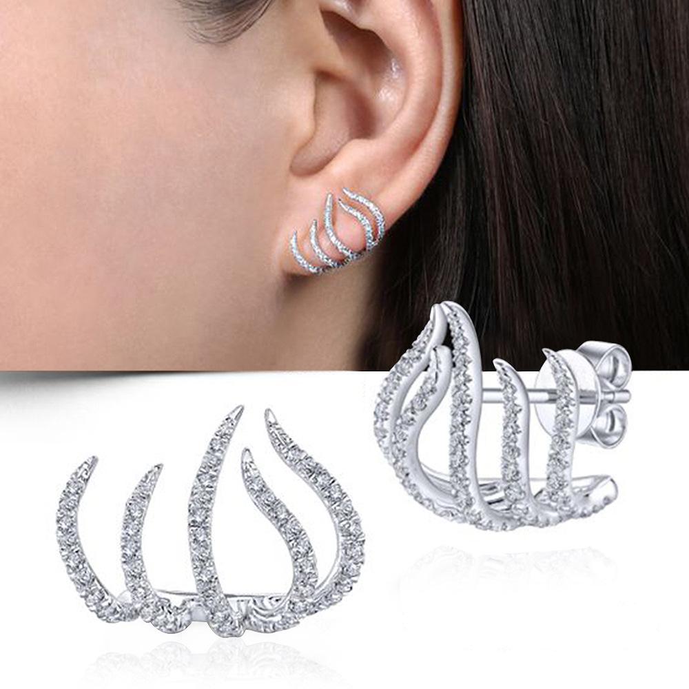 Metal Wind Ear Clips, Popular Exaggerated Special-Shaped Five-Claw Stud Earrings