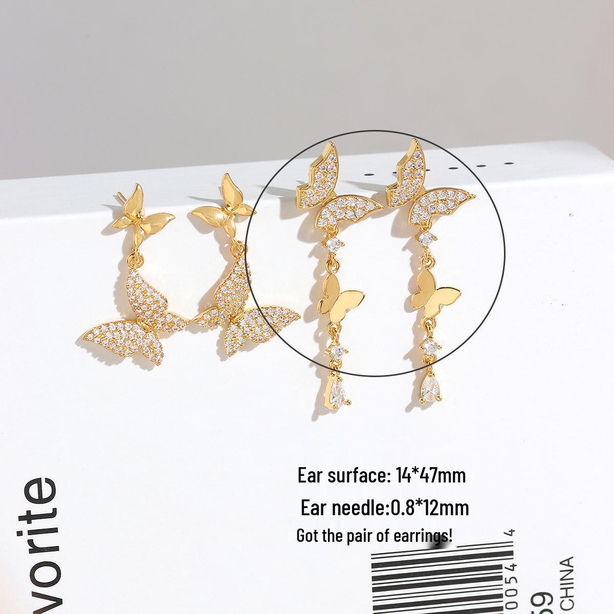 Elegant Butterfly Tassel Gold-Plated Earrings with Full Diamond Design Durable Gold Plating