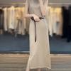 Pure Cotton Thread Long Over-knee Sleeveless Knitted Dress for Women's Summer Round Neck Mid-length Inner Layer Bottom Slit Long Skirt