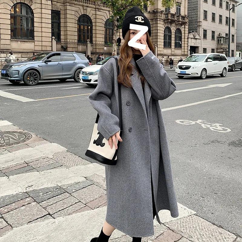 Doppelseitiger Kaschmir-Mantel Damen Herbst und Winter Neu Koreanische Version Lockerer Mittellanger Hepburn Wollmantel