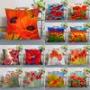 Red Poppy Flower Print Pattern Pillow Case Home Living Room Sofa Bedroom Decoration Soft Throw  Square