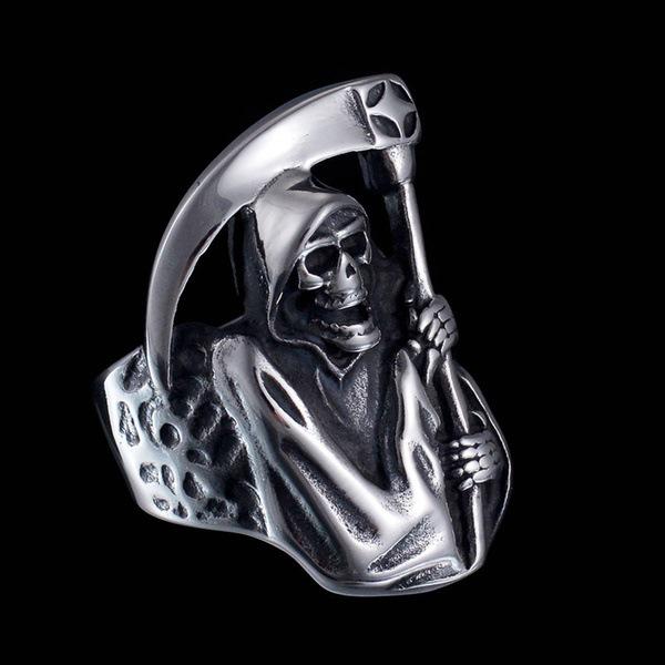 Jianjie Retro Alloy Skull Ring with Domineering Death Scythe Design for Men