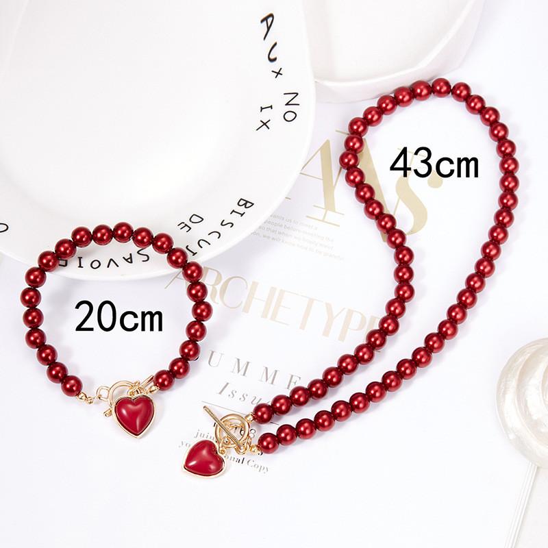 Heart Shaped Pearl Necklace And Bracelet Set For Women With Handcrafted Design For Fashionable Office Wear