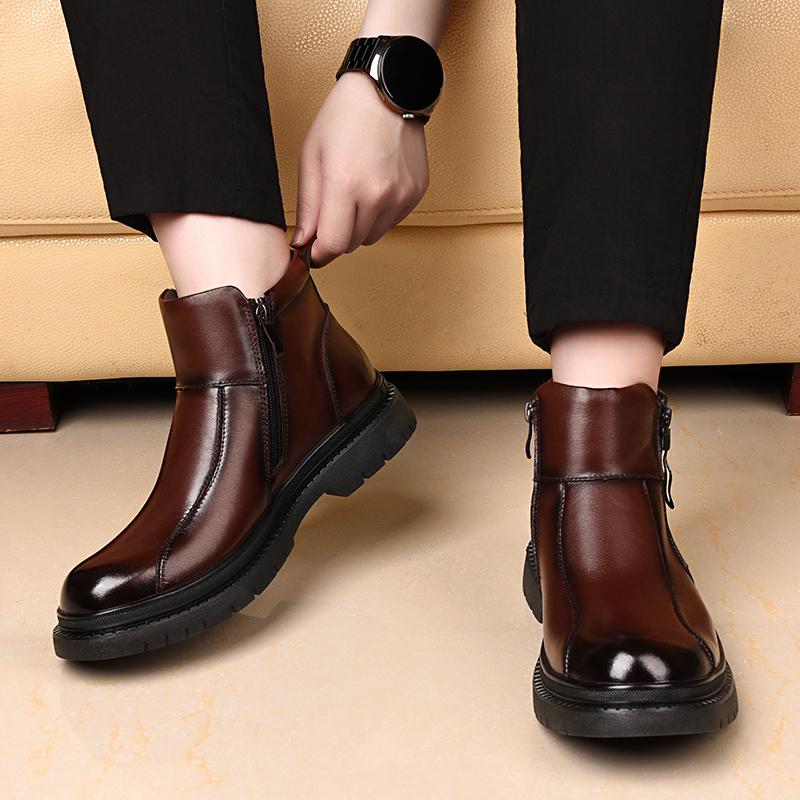 Men's Zipper Warm Ankle Boot For Autumn And Winter New Casual Thick-Soled Anti -Slip Work Boot Fashionable Outdoor Walking Boots