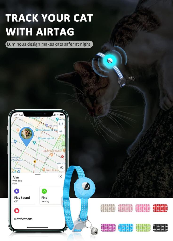 Anti-Verlust-Katzenhalsband für Apple Airtag GPS-Tracker mit Mini-Glocke Katzenhalsbandhalter für Airtag Haustier Katzenzubehör