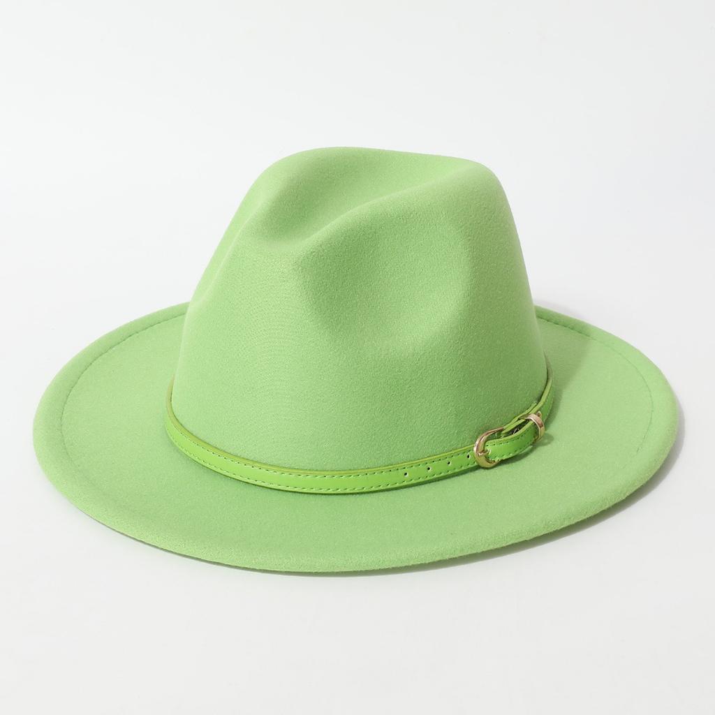 Simple Solid Color Fedora with Belt Buckle, European and American Felt Hat, Parent-child Casual Cowboy Hat, Classic Jazz Hat for Men and Women