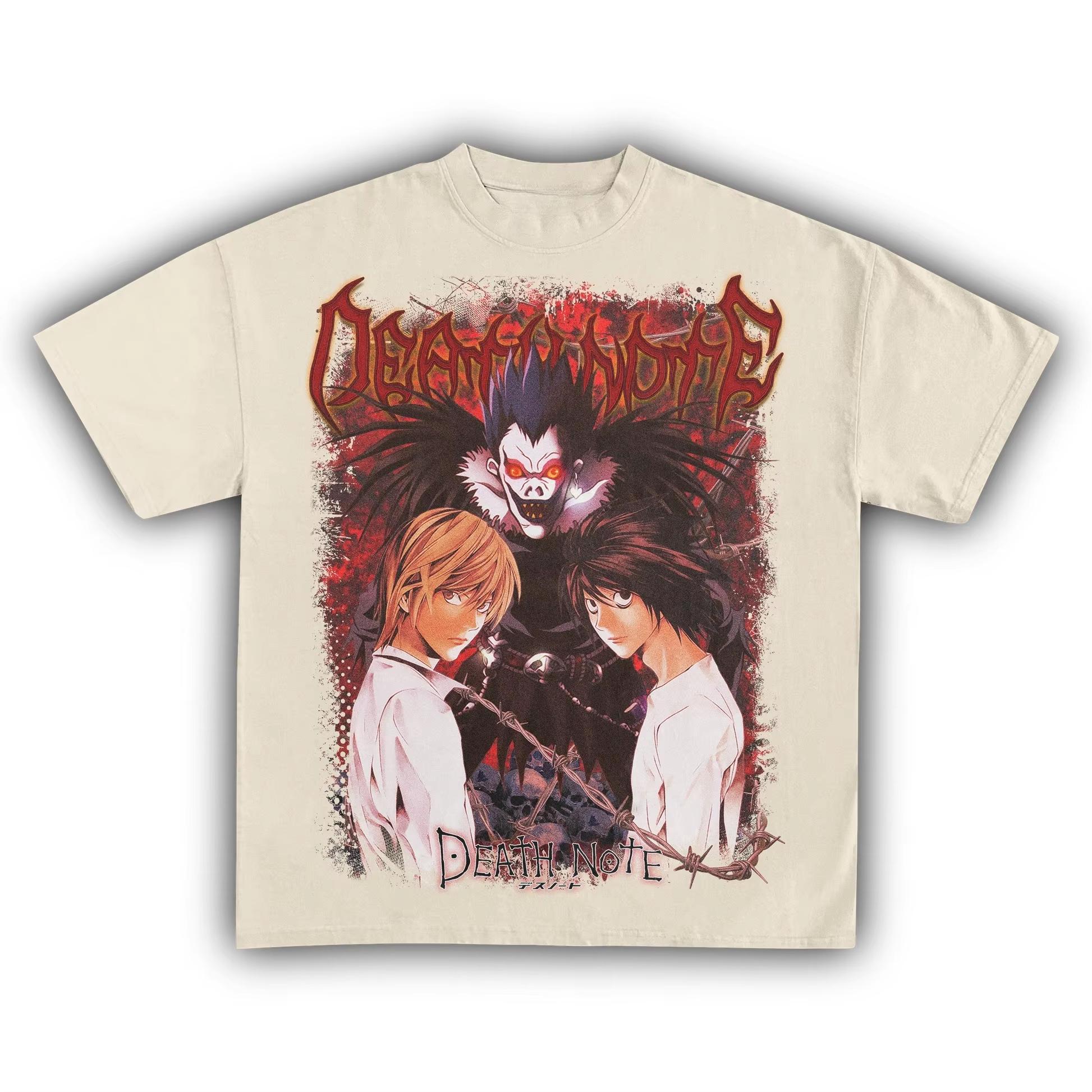 Death Note Light Yagami & L Ryuk Anime Graphic T-shirt, Unisex Pure Cotton Short Sleeve Streetwear T-shirt 4XL