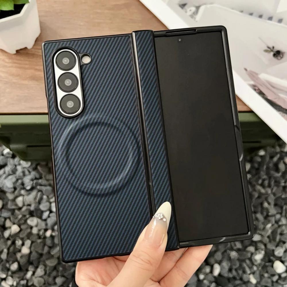 Luxury Carbon Fiber Magnetic Hinge Phone Case For Samsung ZFold 8 7 6 5 4 Z Fold8Ultra for Magsafe Soft Silicone Bumper Cover