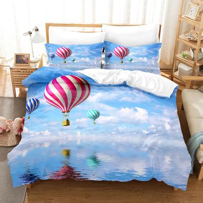 Blauer Himmel Weiße WolkeHeißluftballon Bettbezug für Kinder Jungen Mädchen für Zimmer Warme Dekoration Bettwäsche-Set 3-teilig mit Reißverschluss