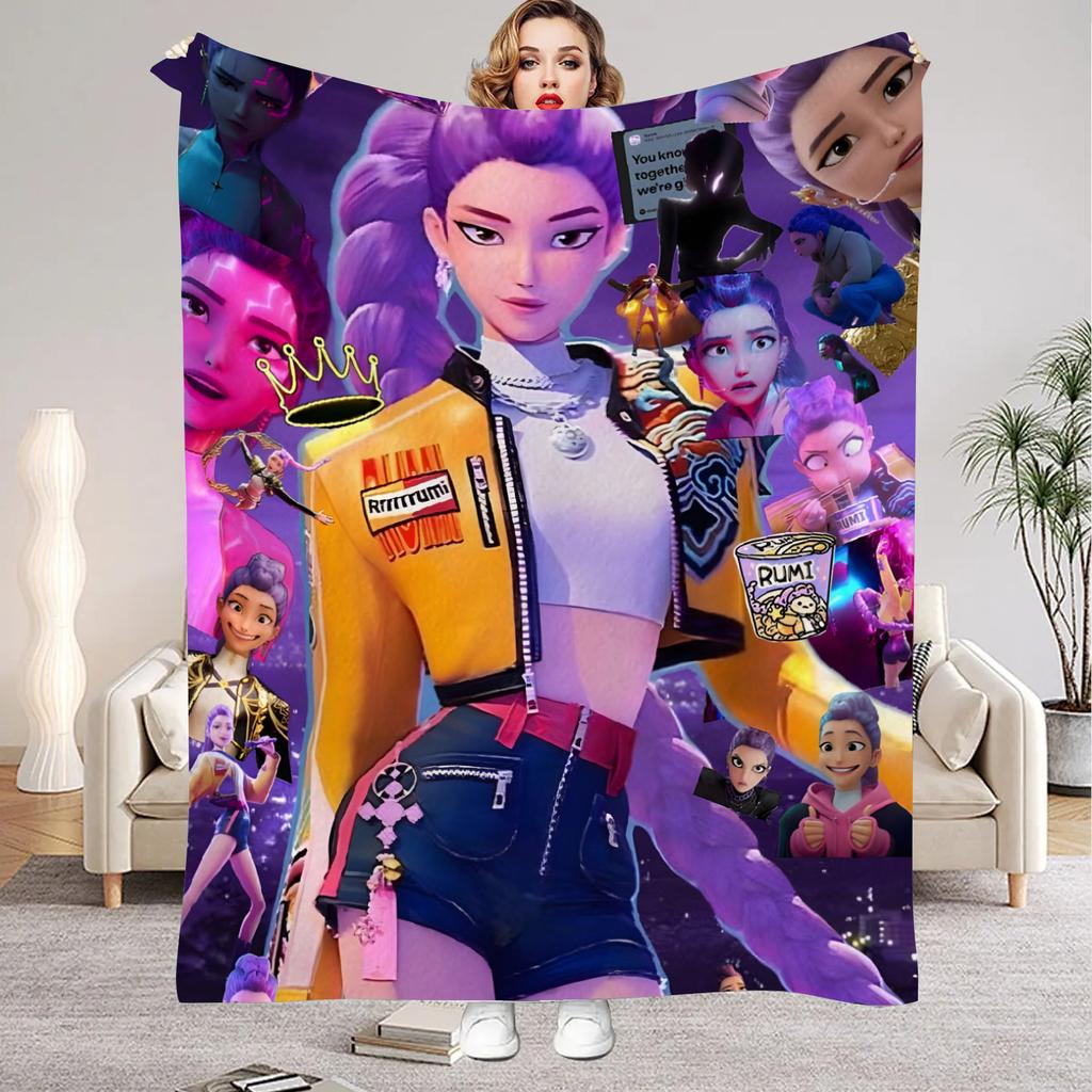 K-Pop Demon Hunters Blanket Girls Boys Plush Throw Blanket Novelty Warm Blanket All Season Gift