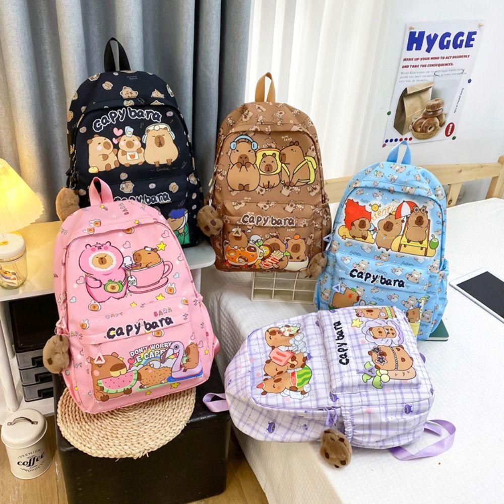 Süßer Nylon-Capybara-Rucksack Große Kapazität Ultraleichte Schultasche Atmungsaktiv Cartoon-Schüler-Schulranzen Kindergeschenk