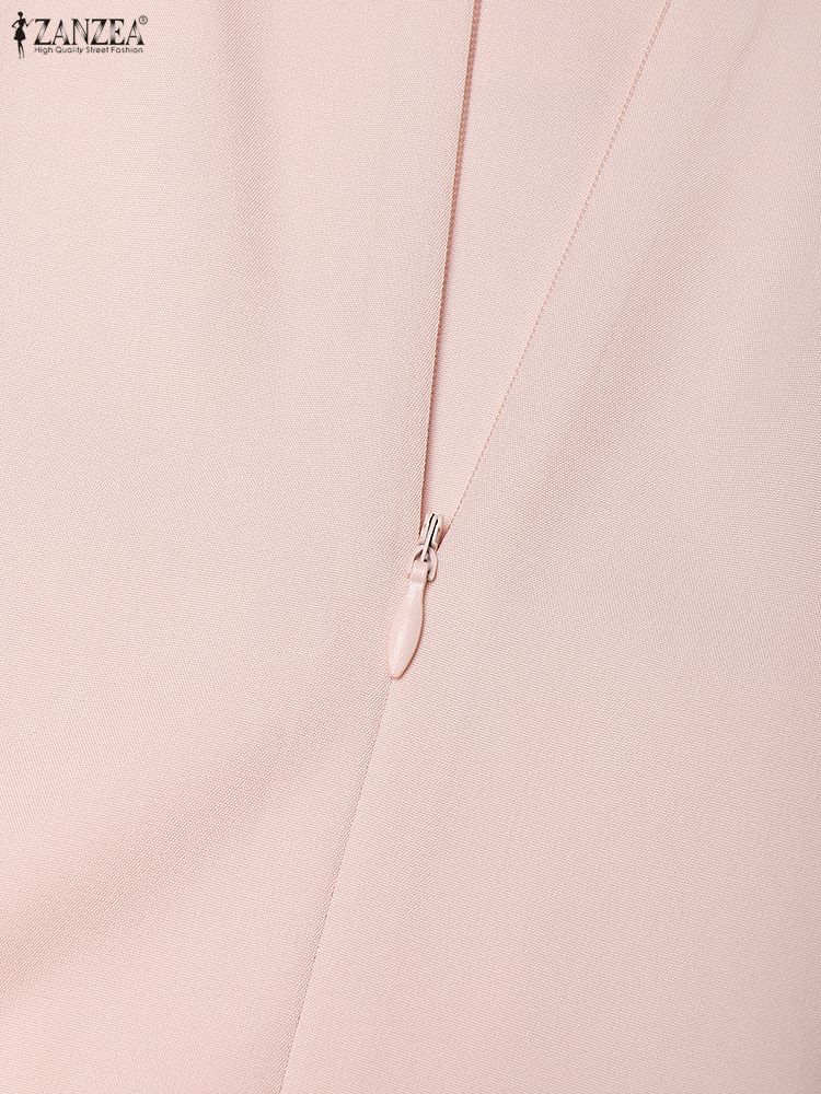 ZANZEA Damen Freizeit Rundhals Ärmellos Elegant Umhang Kleid