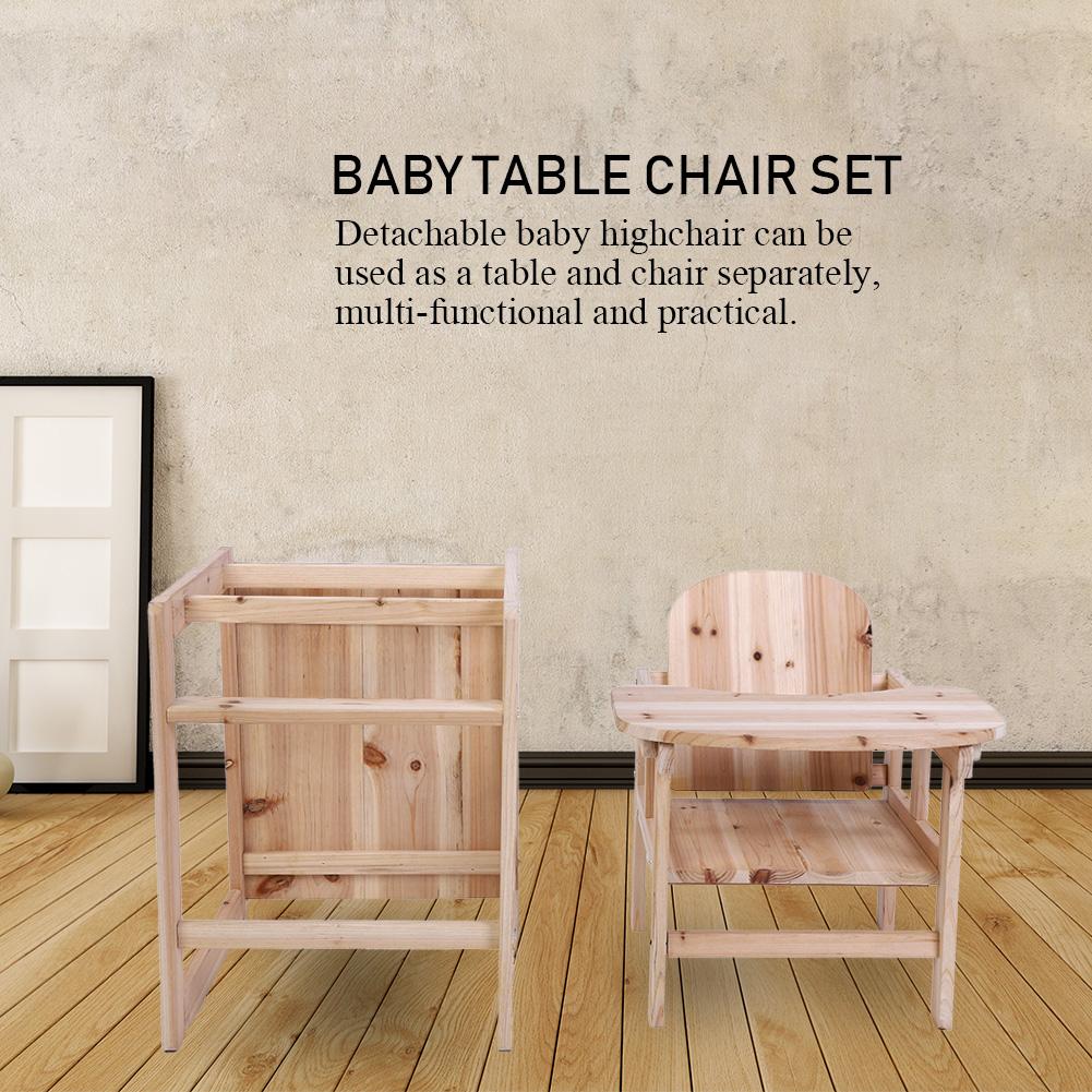 Baby Feeding Chair & Table Set Solid Wooden Detachable Highchair with Adjustable Tray