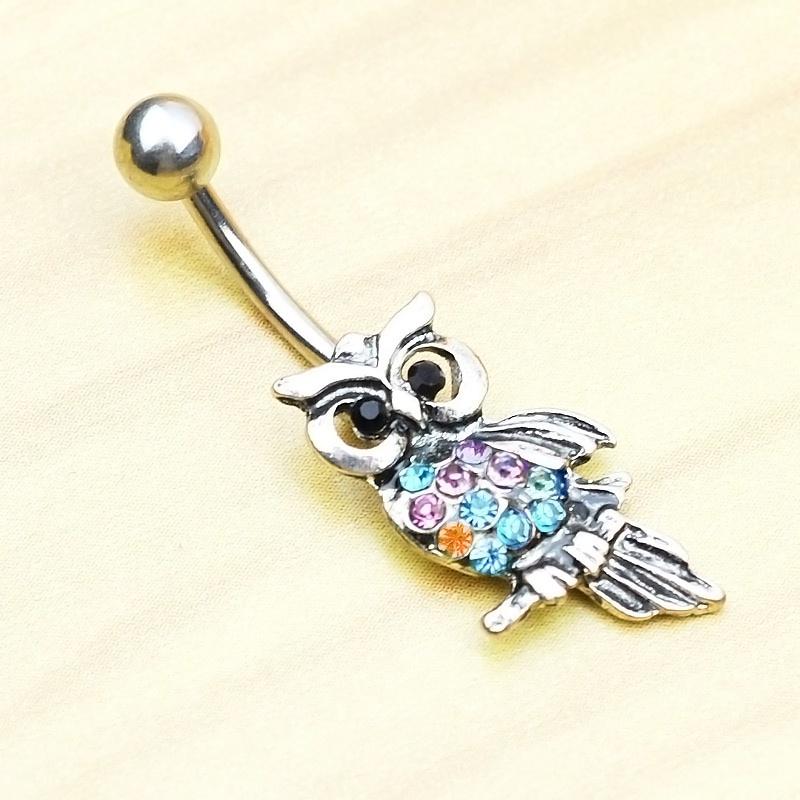 Strass-Eule Hängende Kugel Barbell Stange Bauchnabel Bauchnabelring Körperpiercing