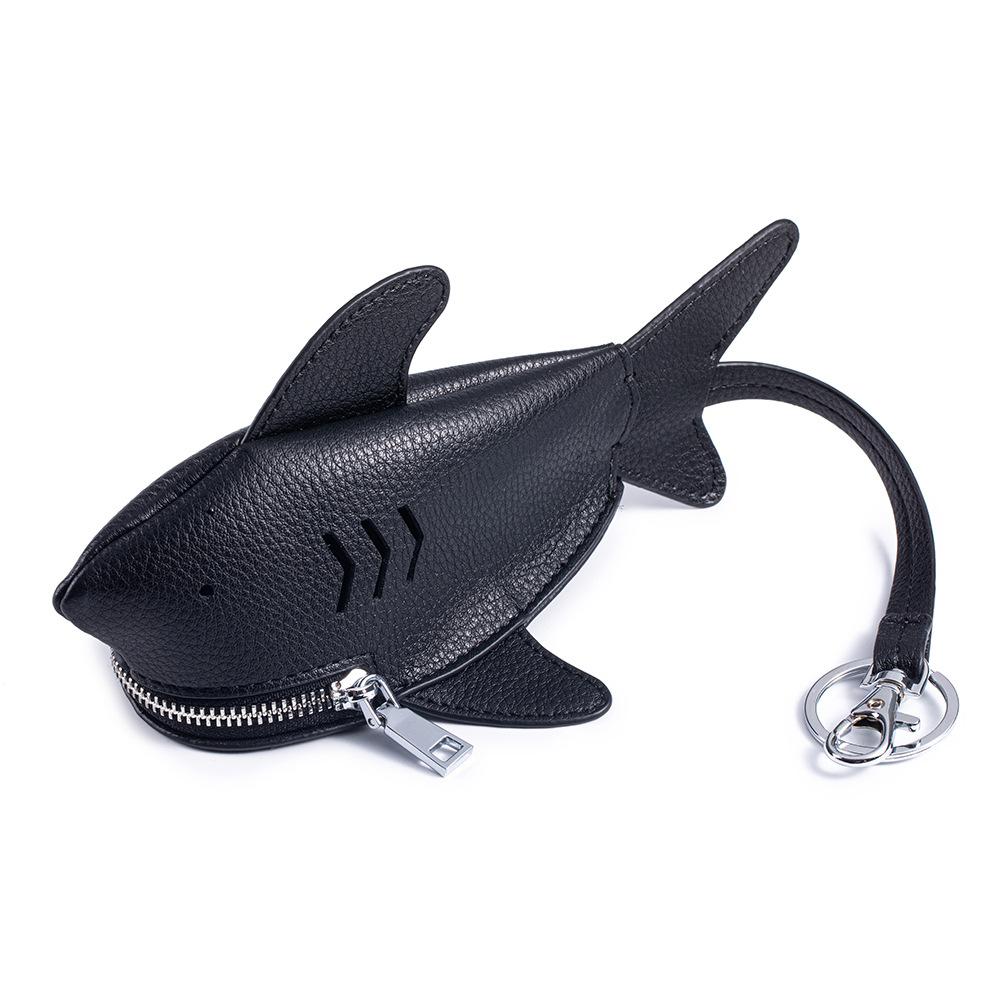 

New Creative Genuine Leather Key Case Portable and Universal Shark Key Protector Personalized Wallet Pendant and Storage Bag чёрный