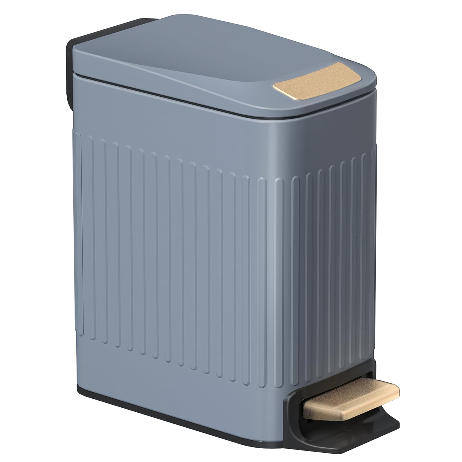 Kleiner Badezimmer-Mülleimer mit Kunststoffdeckel, 6 l schmaler Mülleimer aus Edelstahl, Metall-Papierkorb, rechteckiger Tretmülleimer 6L