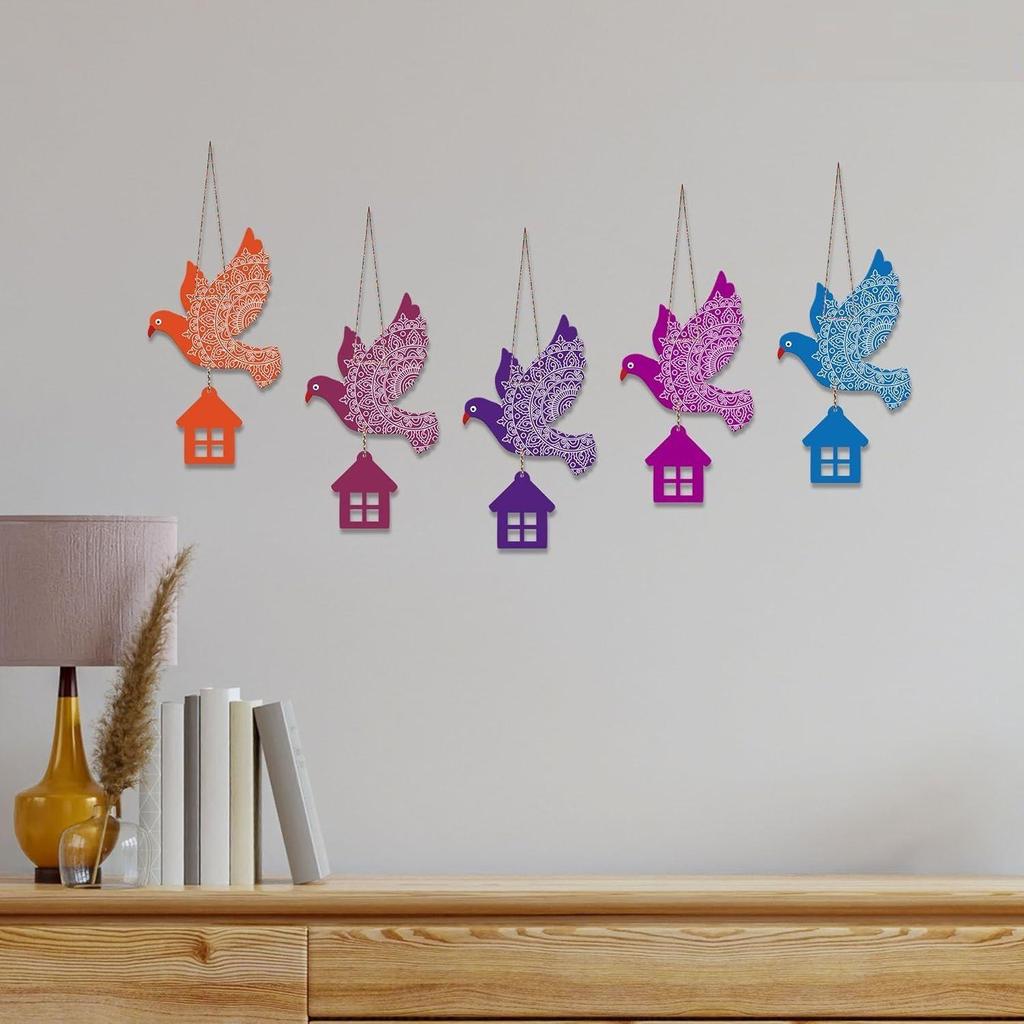 (Packung mit 5) Mehrfarbige Fliegende Vögel Holz Wandbehang zur Heimdekoration | Garten Balkon | Büro | Café | Dekorative Türhängung
