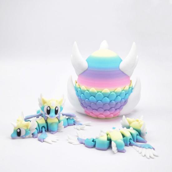 3D Printed Dragon Collectible Mini Egg with Articulated Dragon Inside Colorful Animal Miniature Fidget Toy Desktop Figurine for Home Office Decor