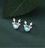 Higu E1015 S925 Silver Moonstone Antler Stud Earrings - New Christmas Trend, Mori Style