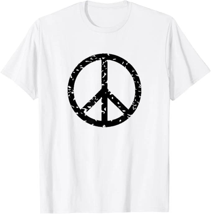 Distressed Vintage Peace Sign Tee Shirt Trendy Hippy T-Shirt