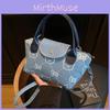 Denim Bear Cartoon Handbag For Women With Zipper Closure And Single Shoulder Strap