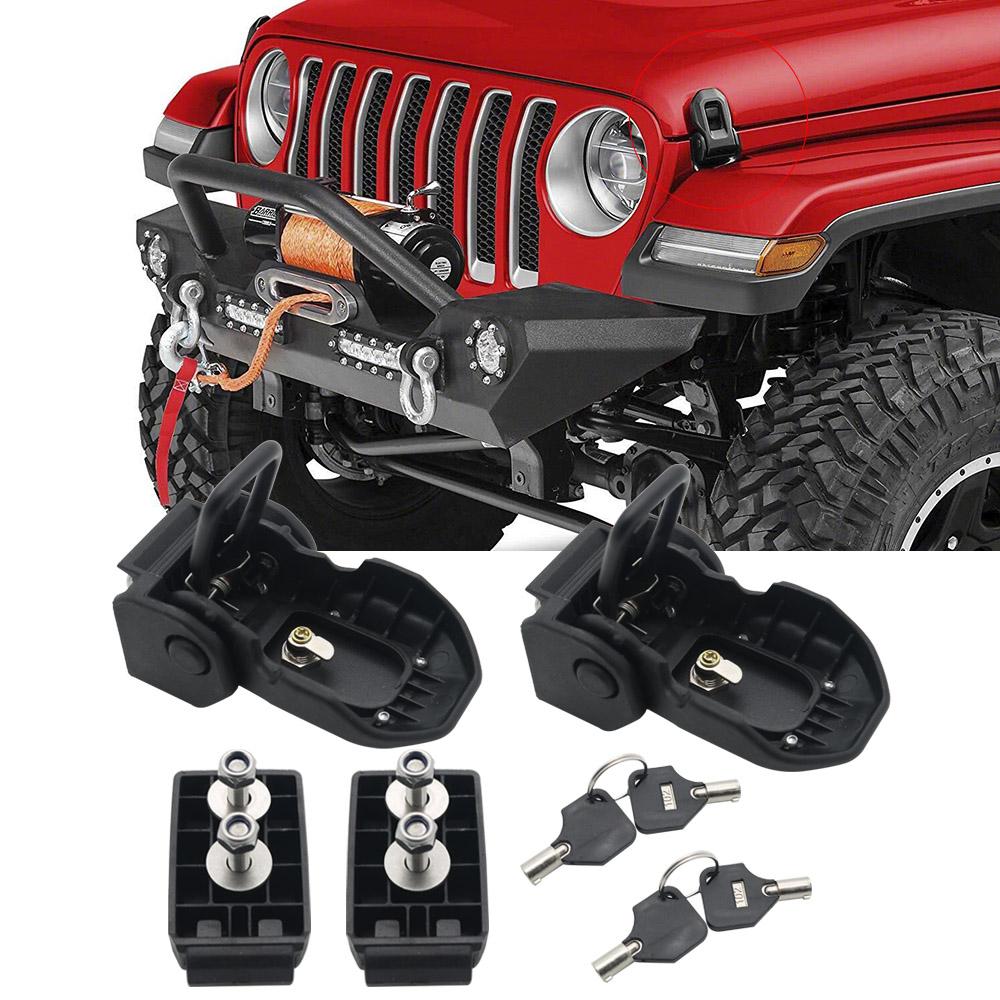 Locking Hood Latch for Jeep Wrangler JL JK 2007-2018 Black Steel Hood Catches Kit for Passenger and Driver Side Accessories