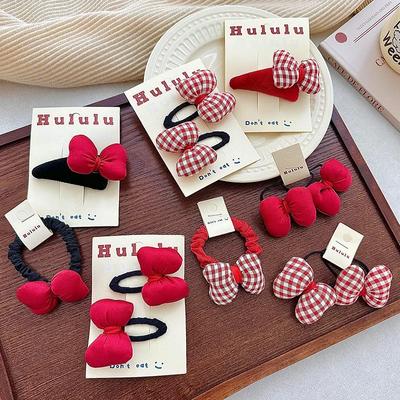 Set de Pasador Rojo para Niños y Cuerda para el Pelo Lazo Clásico Barrettes Banda Elástica Lazos Adornos para la Cabeza Accesorios para el Pelo para Niñas y Niños