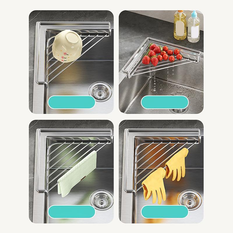 Stainless Steel Corner Sink Shelf With Triangular Open Wire Rack For Sponges Soap Plates Cups Dish Drying Rack Kitchen Counter