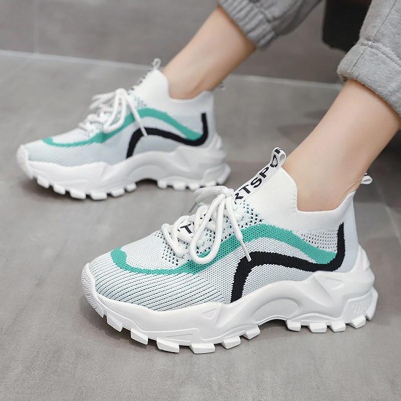 Fashion Fashion Mixed Colors Mesh Sports Shoes Women Thick Sole Non Slip Lace Up Chunky Sneakers Summer Comfort Platform Casual Shoes