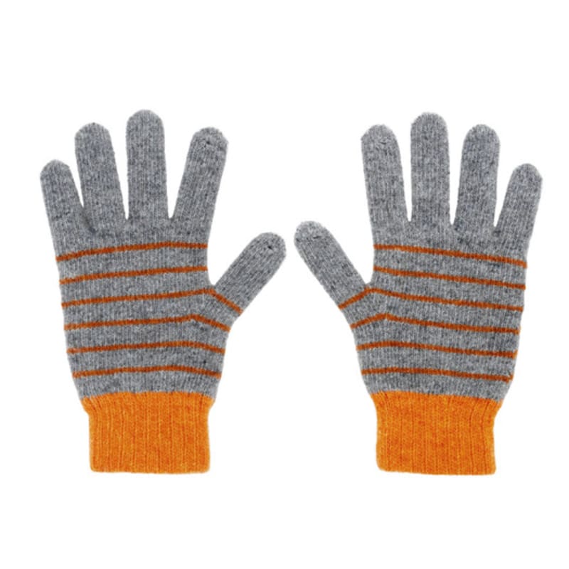 KOOKEESEE Fingerhole Wool Stripe Knit Gloves (Grey/Orange)