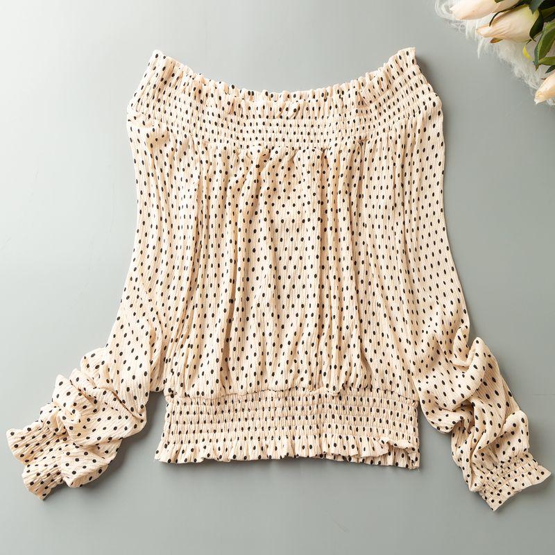 

Весна и Осень Экспорт K-стиль Новое поступление Элегантный Все-сочетаемый Простой Повседневный Эластичный Воротник с открытыми плечами Длинные рукава Топы Rice Foundation black spot S