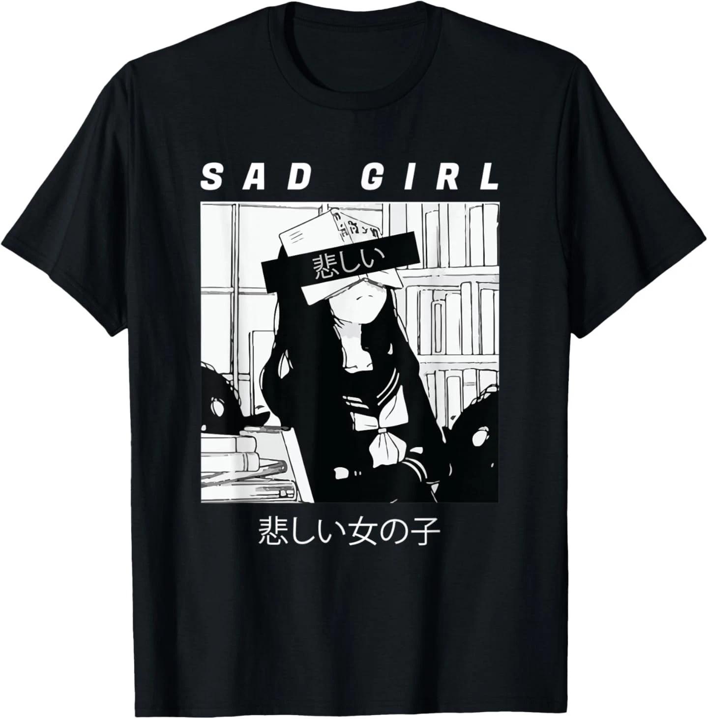 Sad Anime Girl Japanese Babe Otaku Cool Gift T-Shirt S