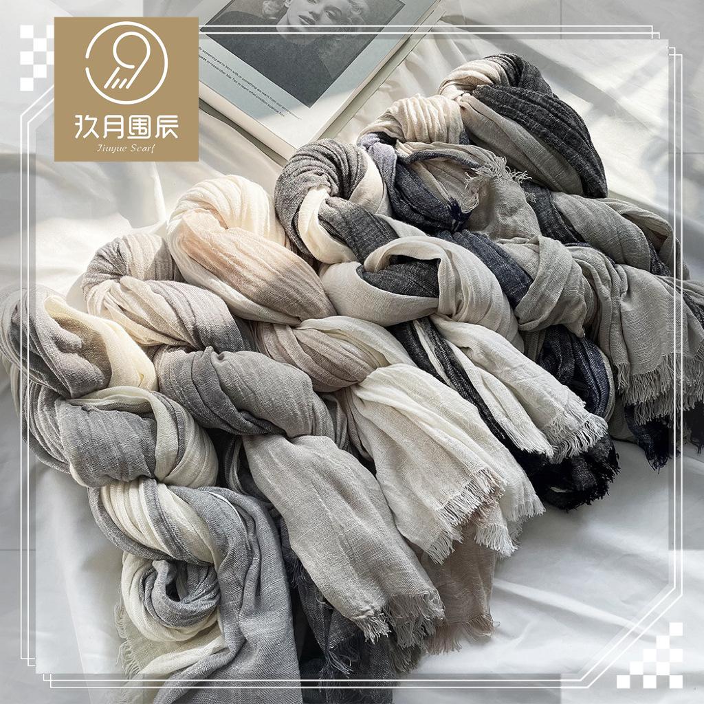 Literary and Artistic Style Contrasting Color Cotton and Linen Scarf Women's, Autumn and Winter New Color Matching Fringed Shawl Men's Scarf