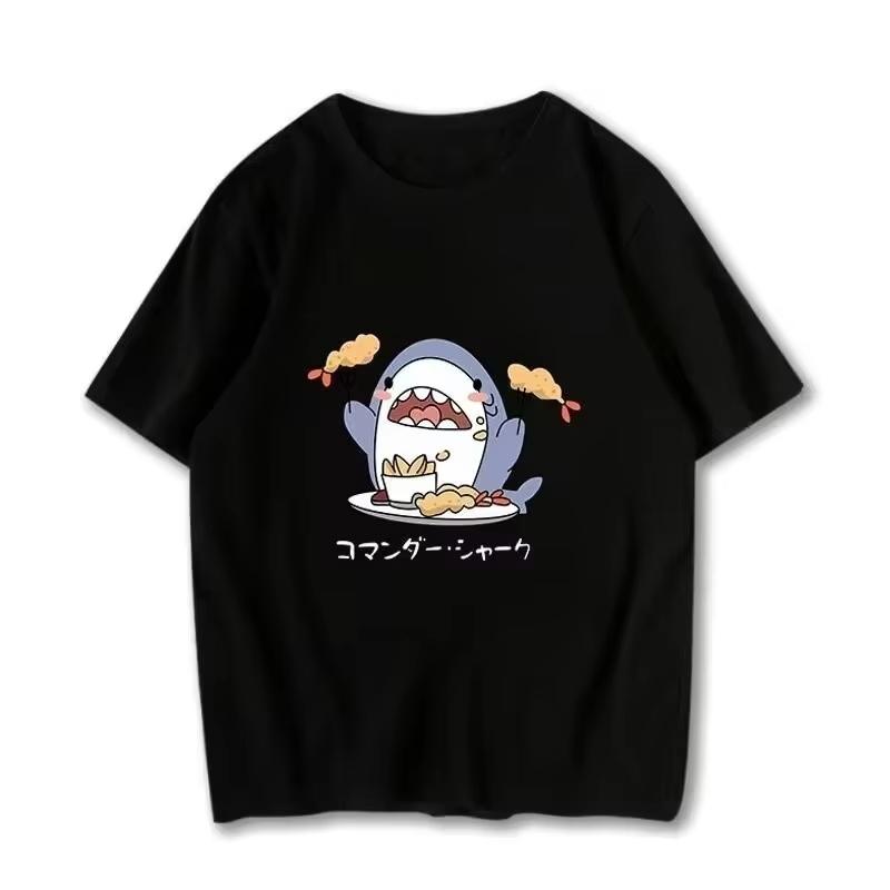 Men T-shirt Anime Shark Print Fashion Short Sleeve Youth T-shirt Graphic Unisex Men Women Clothing Autumn and Winter Innerwear